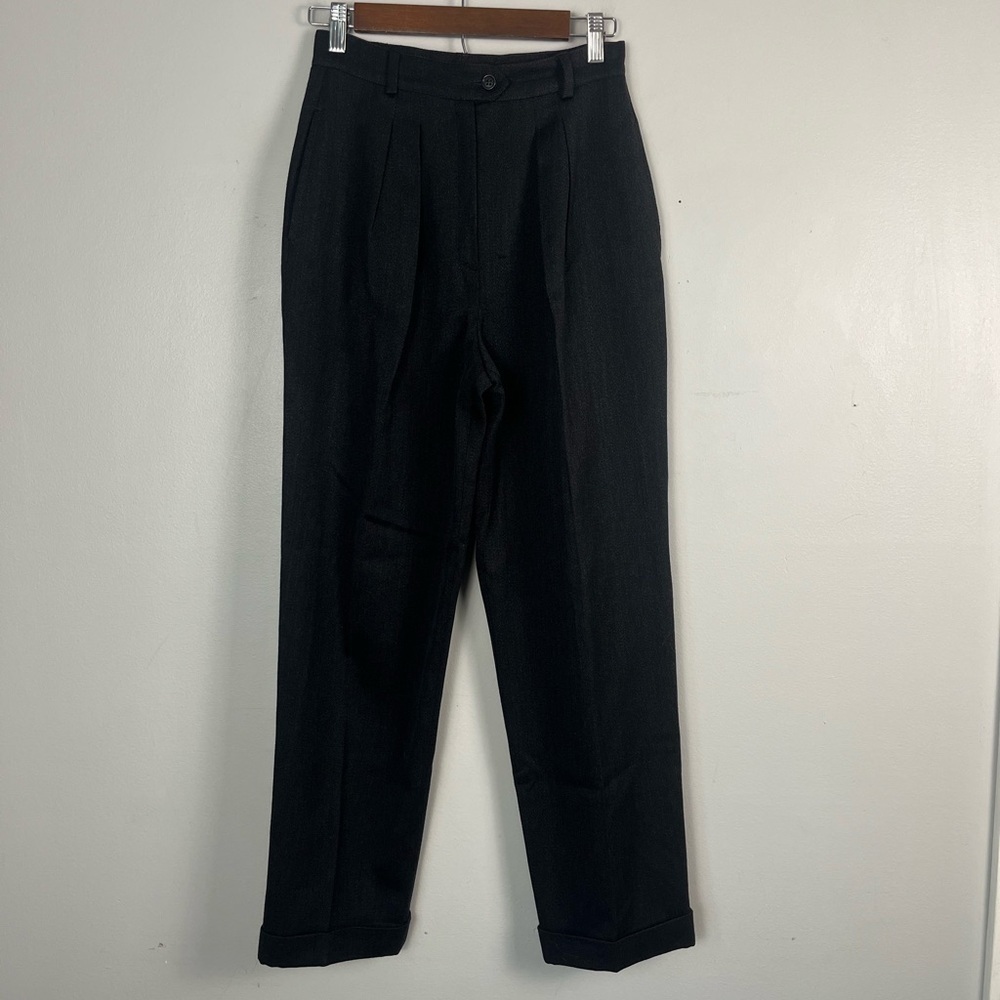 MaxMara Dark Heather grey high rise cuffed 100% wool trousers size 8 READ